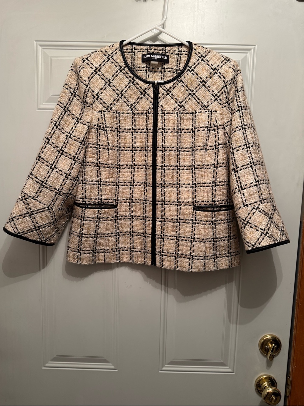 Karl Lagerfeld Tweed Plaid Blazers Black Cream size 8